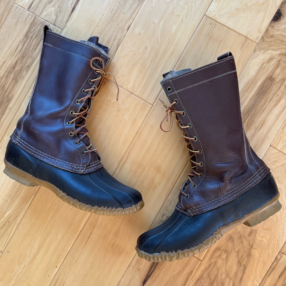 LL Bean Boots vtg men’s 10 eye tall lace up brown leather Sherpa logger size 10 - Picture 3 of 14